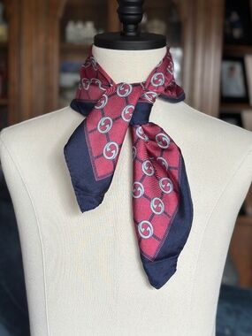 Scarf, Gucci Red Blue Silk Scarf